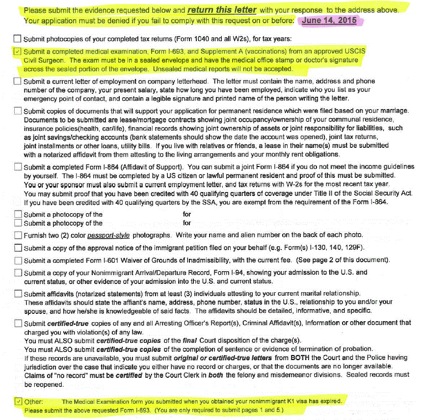 rfe for medical after notice for potential interview waiver form i 693 medical examination sheet