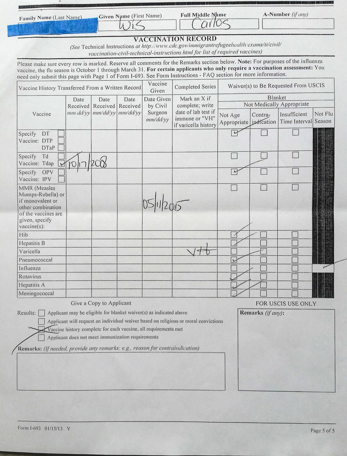 vaccination rfe source of requirement for two mmr vaccinations i 693 form