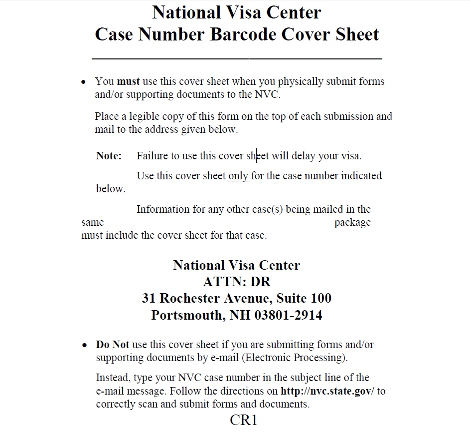 iv fee payment keeps getting rejected ir 1 cr 1 spouse visa nvc case number barcode cover sheet
