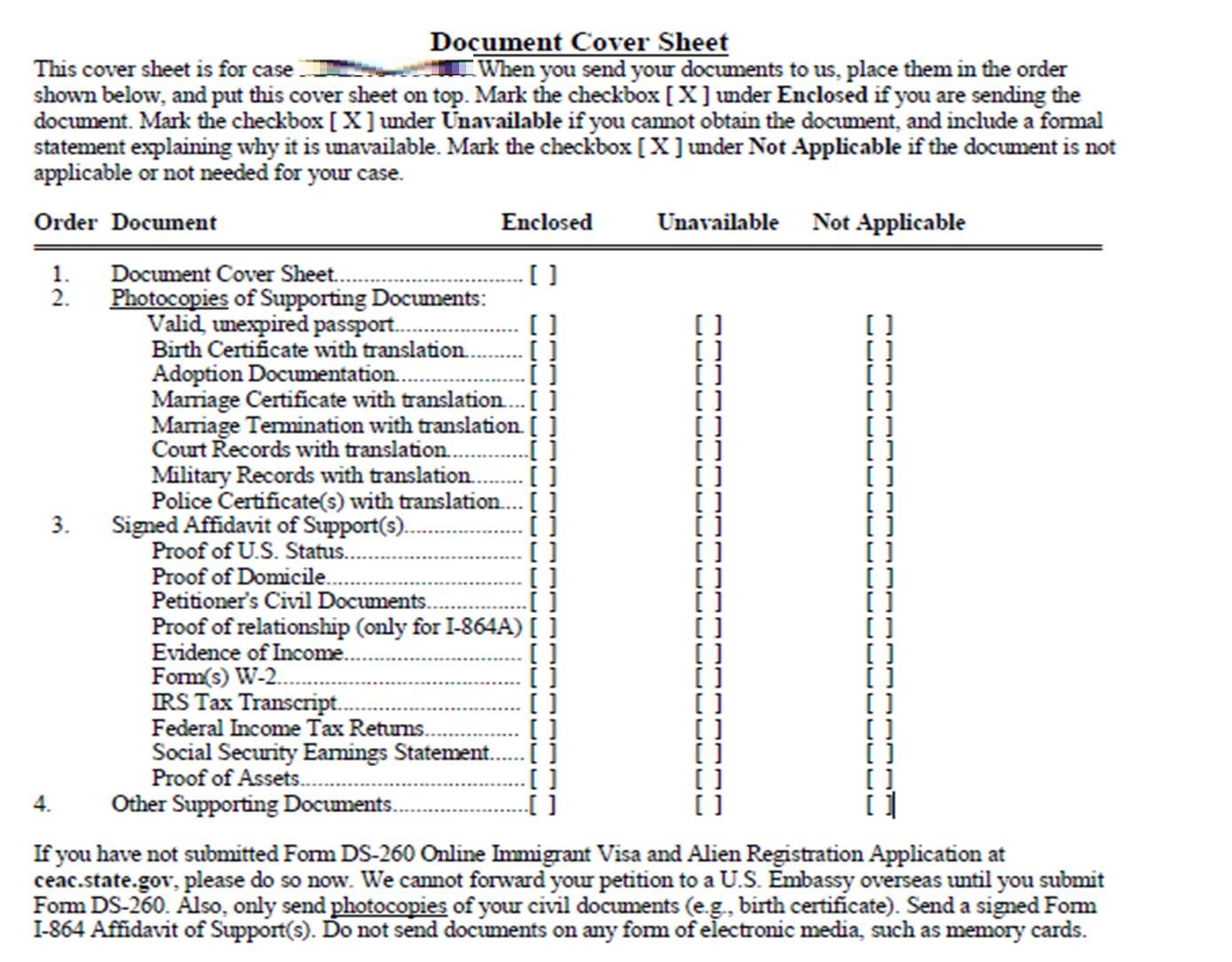 submit documents to the nvc national visa center dept of state form ds 260