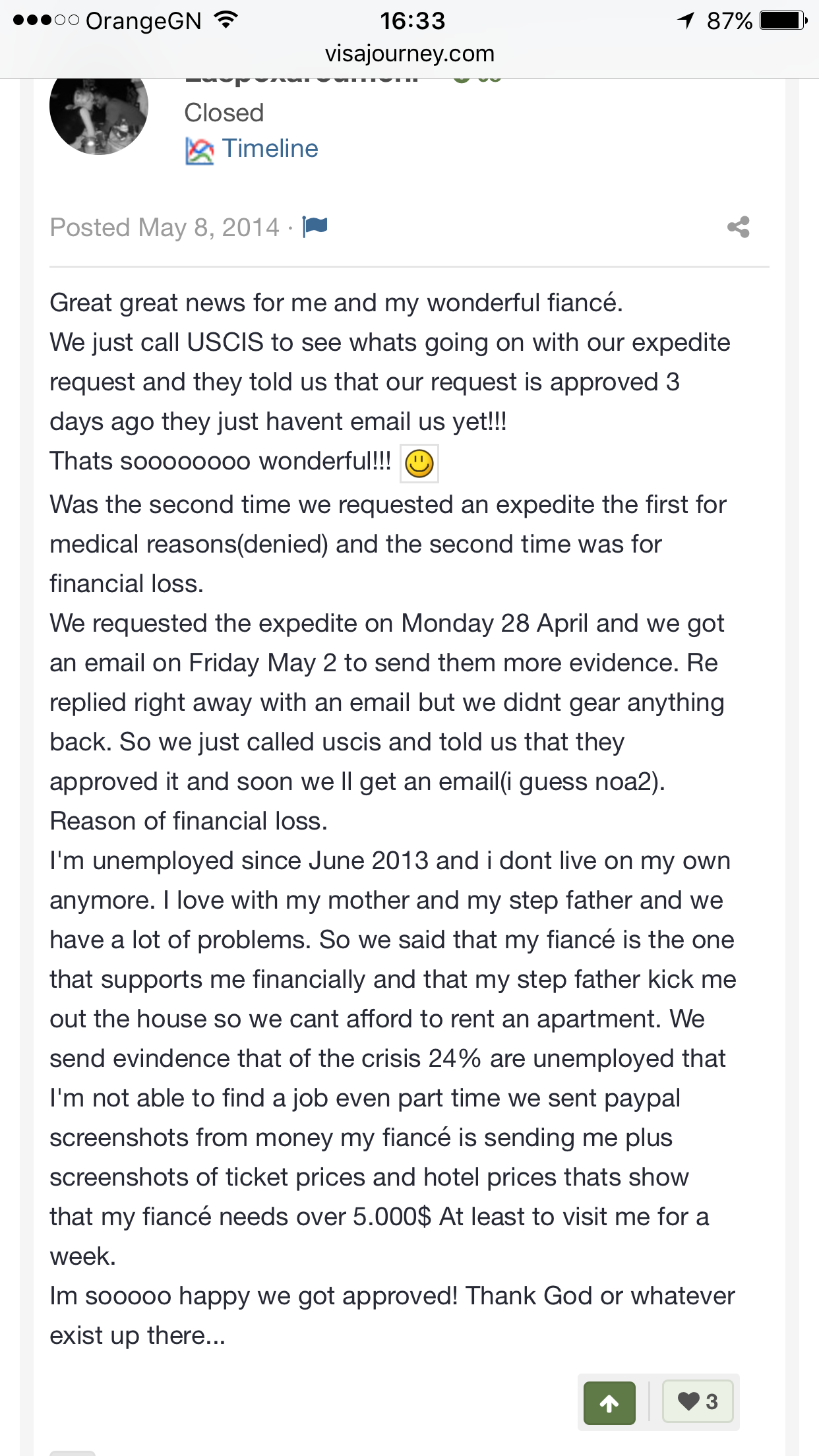Approved Expedite Request Based On Financial Loss Bringing Family 