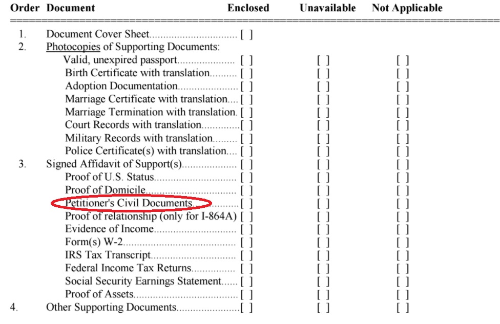 Petitioner's Civil Documents? National Visa Center (Dept of State