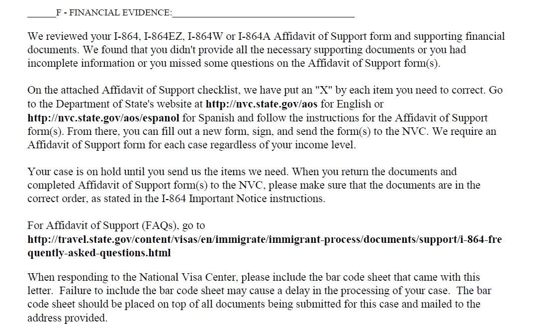 form i 864 affidavit of support missing incorrect information ir form i 864