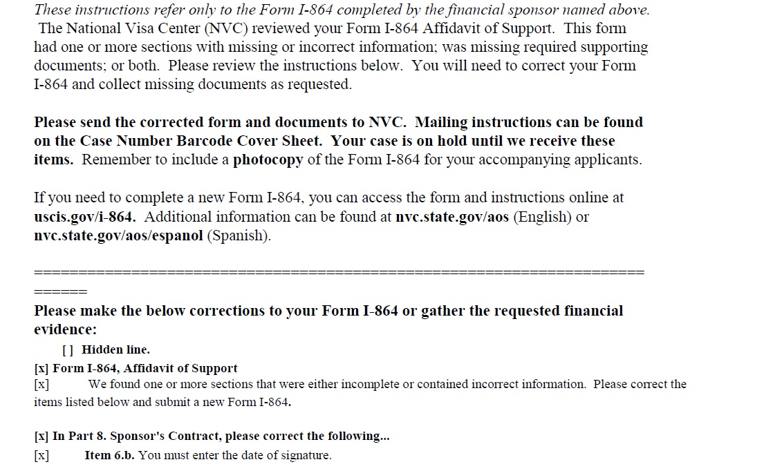 form i 864 affidavit of support missing incorrect information ir affidavit of support nvc form