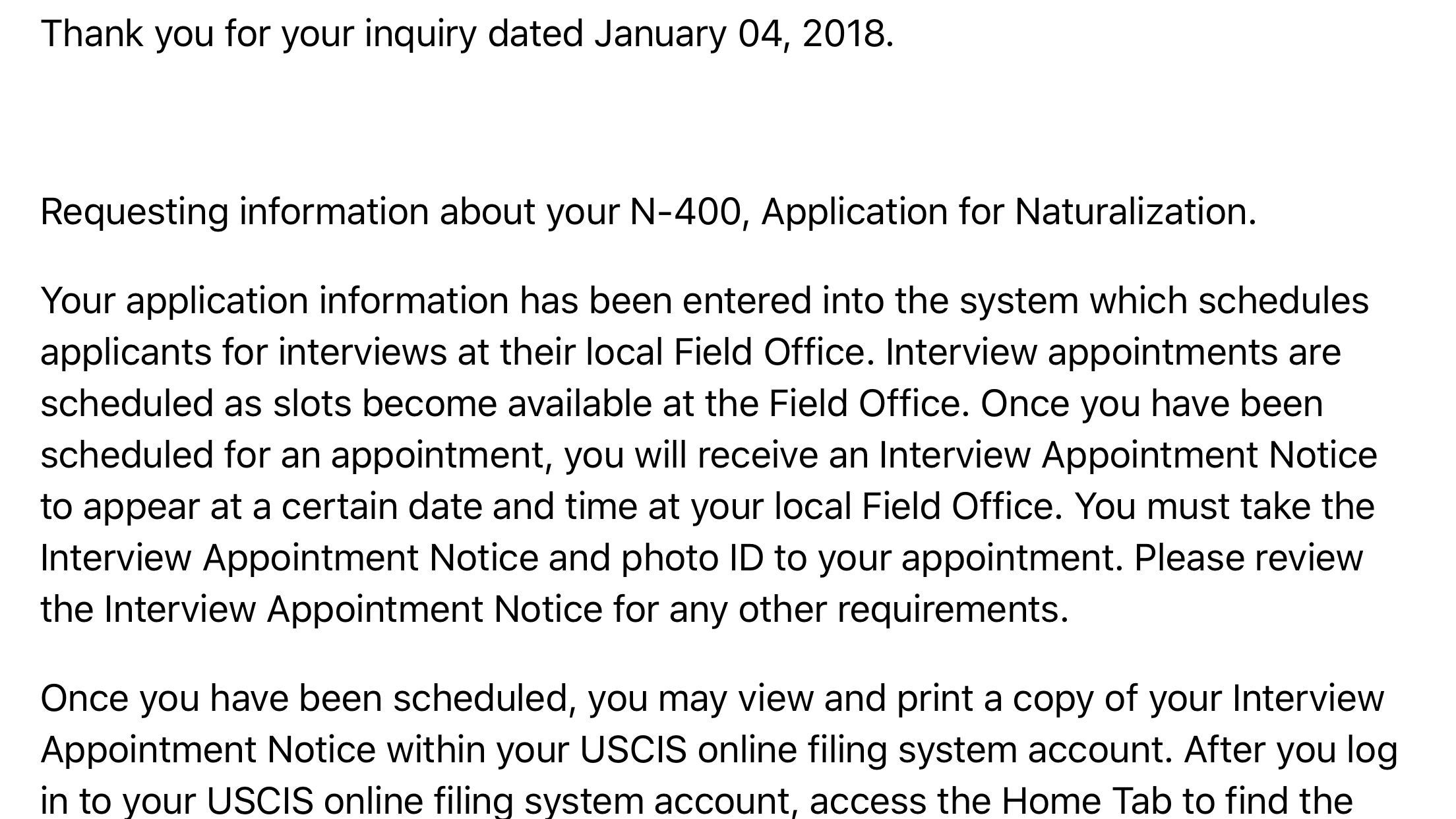 n 400 november 2017 filers page 27 us citizenship case filing we started the interview scheduling process for your form n 400