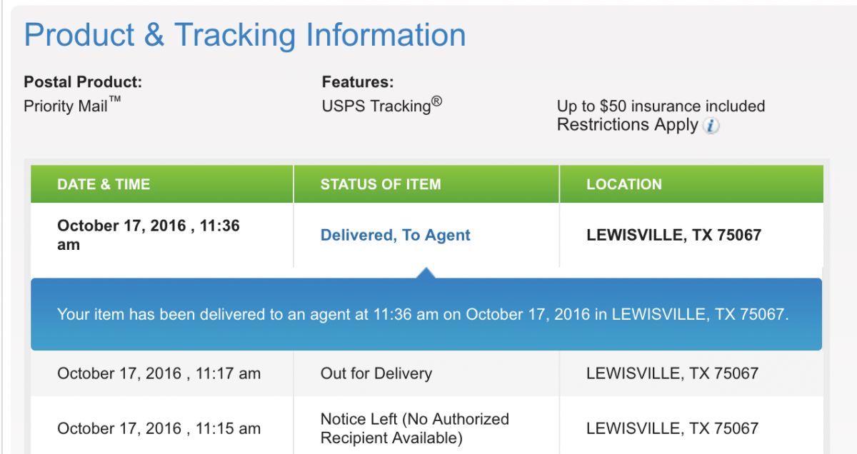 USPS status says &lsquo;Delivered to agent&rsquo; - US Citizenship Case Filing 