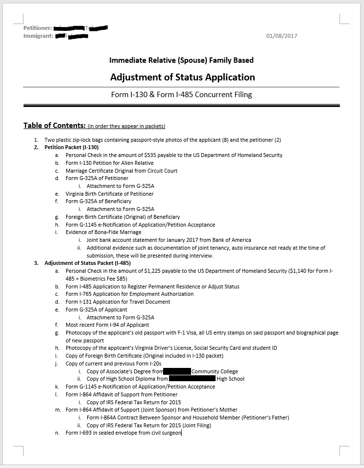 Cover Letter Sample For I 485 Package