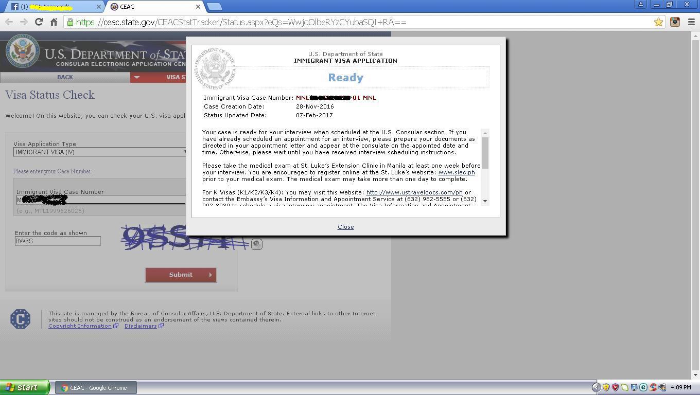 CEAC status READY for two weeks K1 Fiance(e) Visa Process