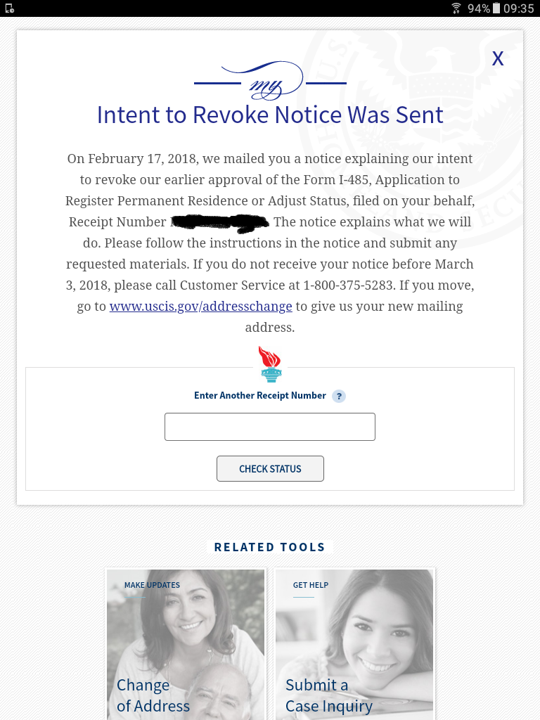 intent to revoke notice was sent h1b