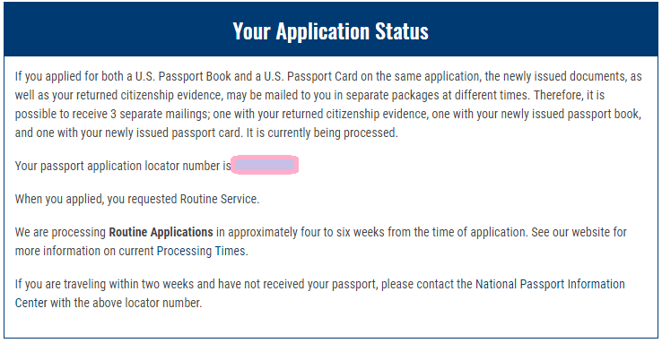 We have finished processing your passport and it has been mailed to you