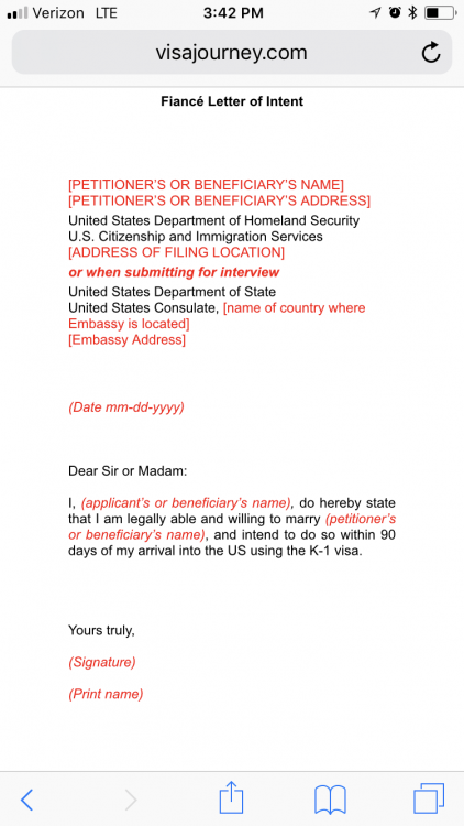 Letter of intent to marry question - K-1 Fiance(e) Visa Process