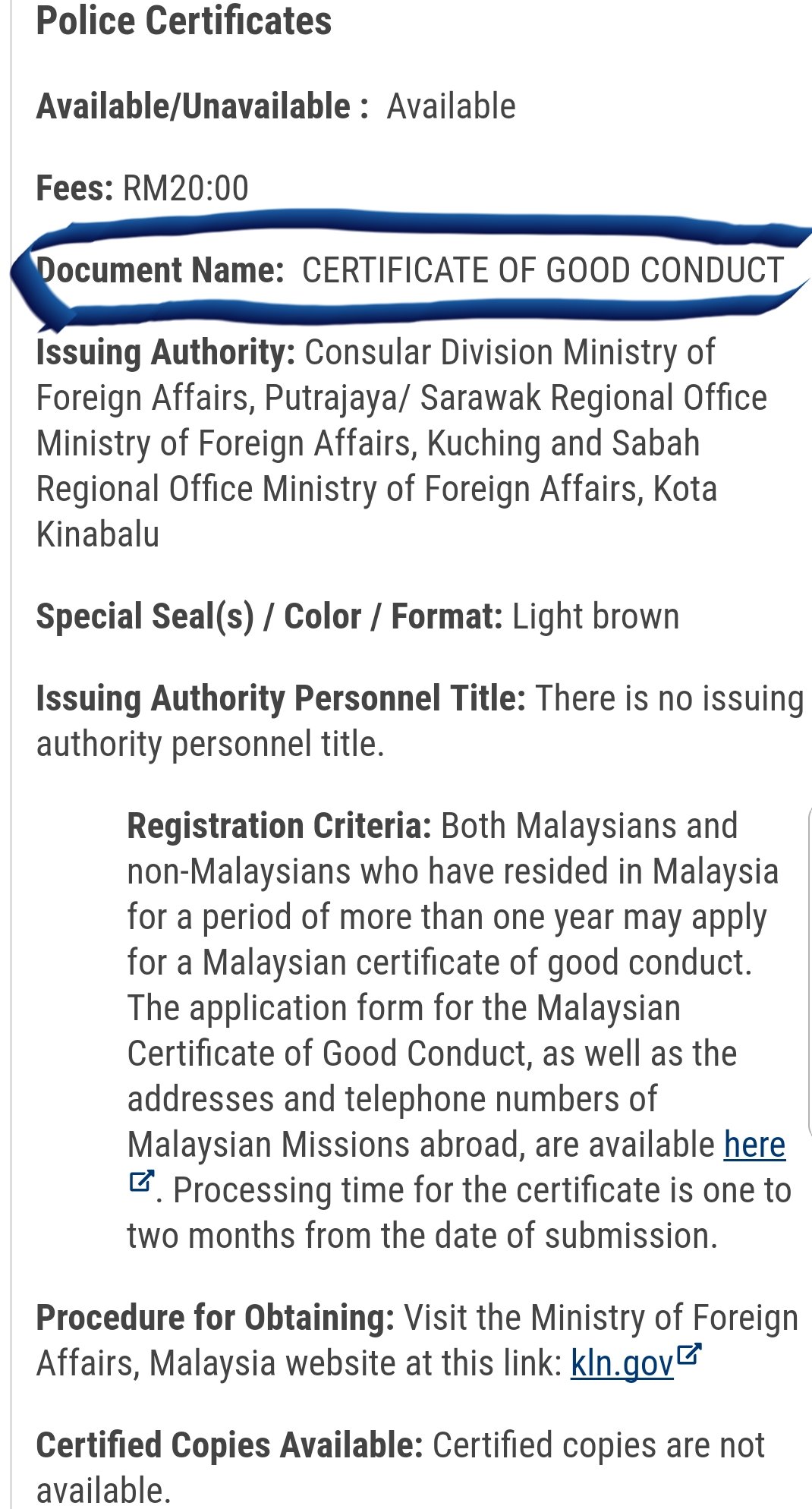 Malaysia Police Clearlance Request By Nvc Ir 1 Cr 1 Spouse