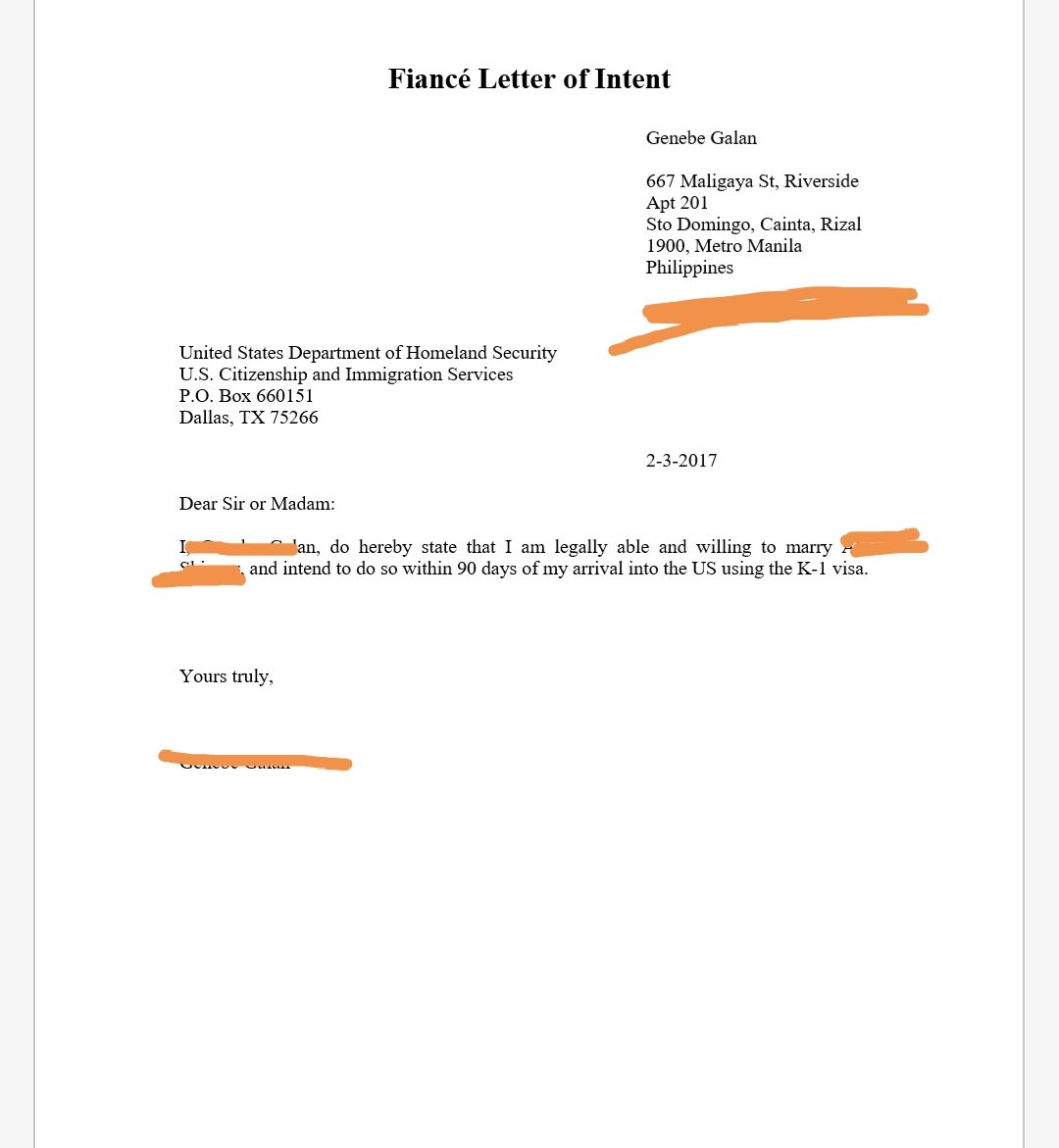 Letter Of Intent To Marry For K1 Visa Interview Infoupdate