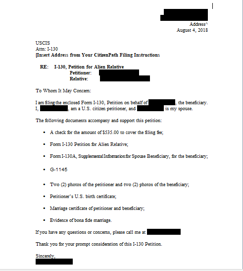 sample cover letter for form i 485