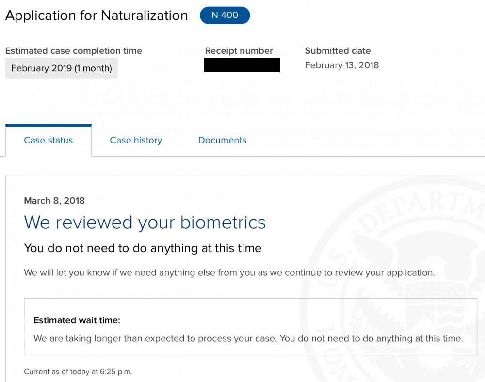 We are taking longer than expected to process your case US