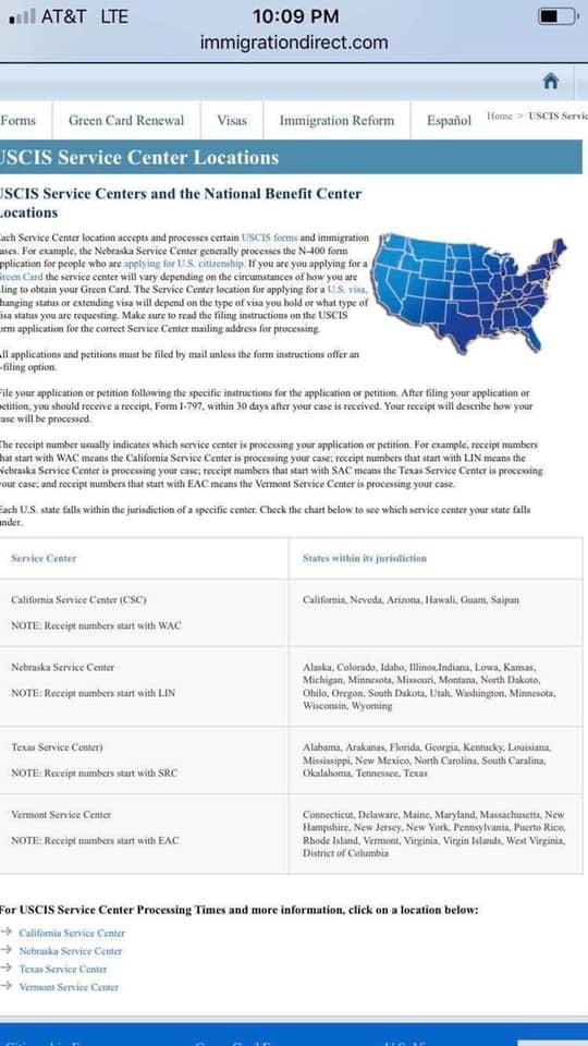 How does USCIS decide which service center to proceed each cases