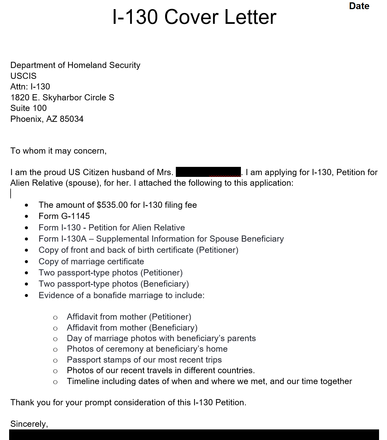 cover letter i 130 i 485 package