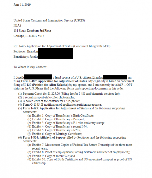 NEED COVER LETTER FOR I-485, I-864, I-765, I-131 HELP! - Adjustment of