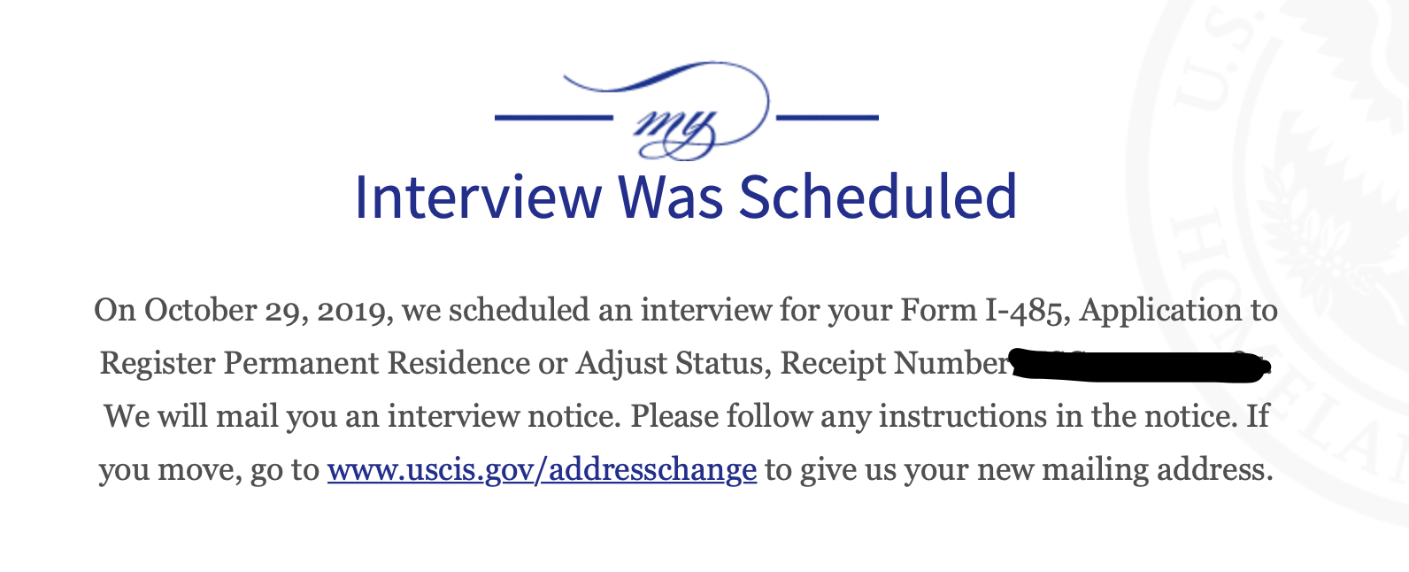 AOS Case Status Interview was Scheduled No Notice Adjustment of Status Case Filing and