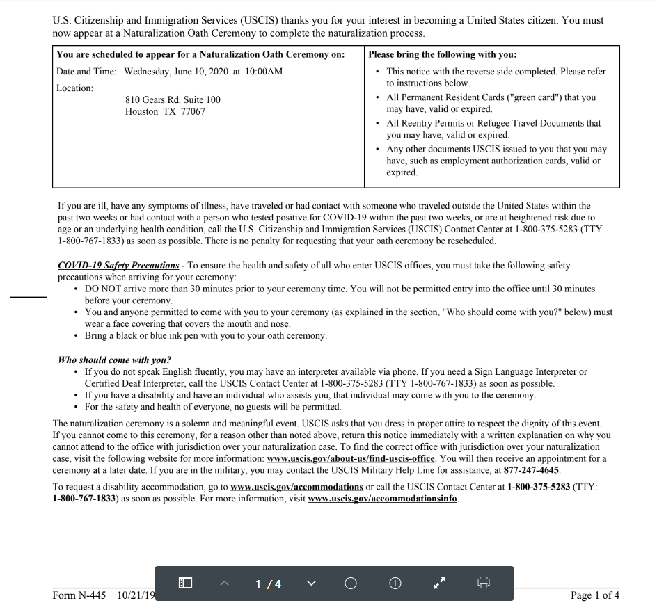 Naturalization Ceremony Locations And Schedule 2022 Texas Houston Tx N-400 Case Filers - Page 49 - Us Citizenship Case Filing And  Progress Reports - Visajourney