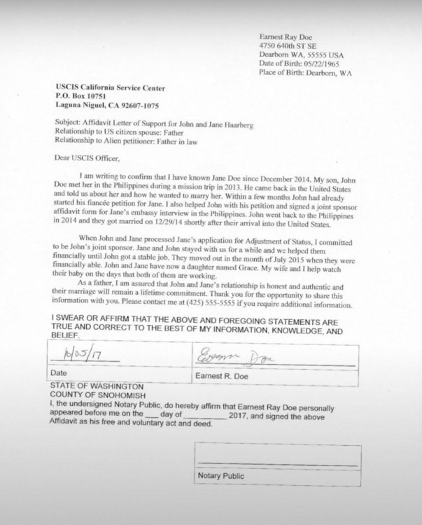 Is this Affidavit sample good? Removing Conditions on Residency