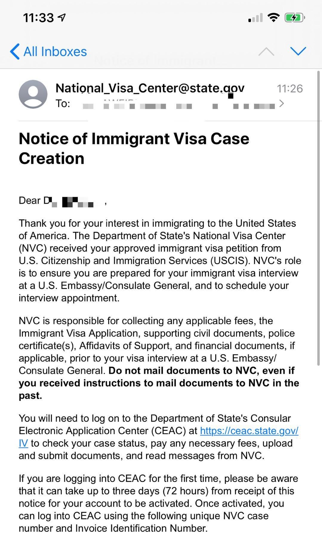Received NVC Welcome Letter IR 1 CR 1 Spouse Visa Case Filing And Progress Reports VisaJourney
