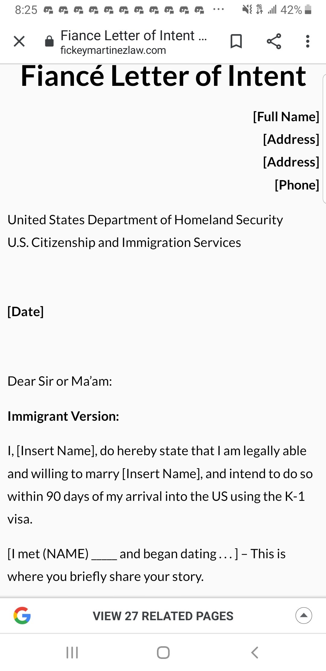 k1 visa application letter