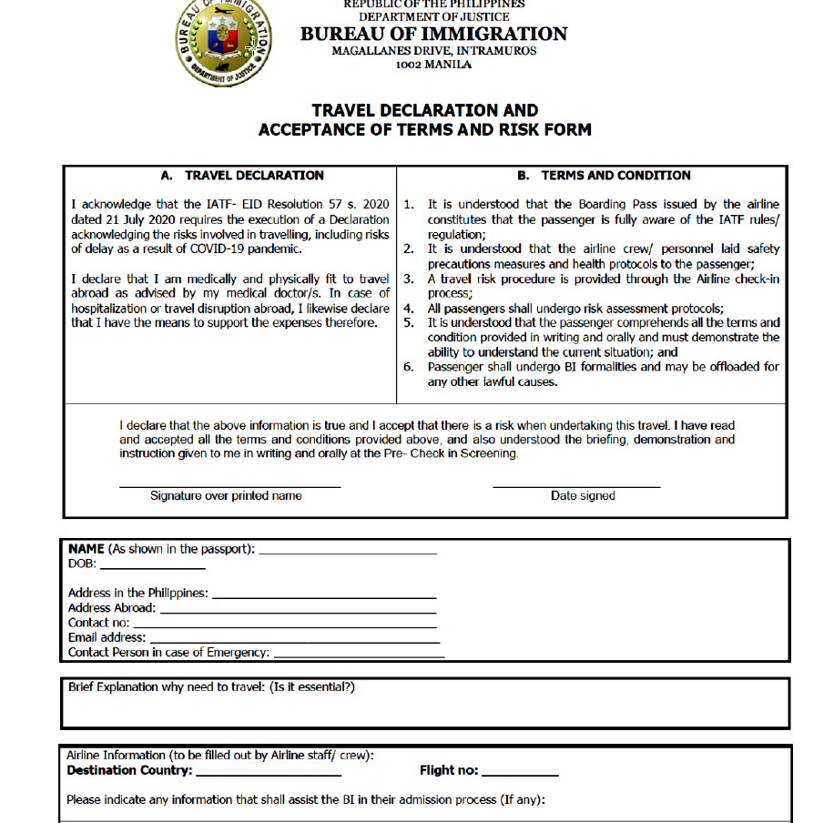 philippines travel form