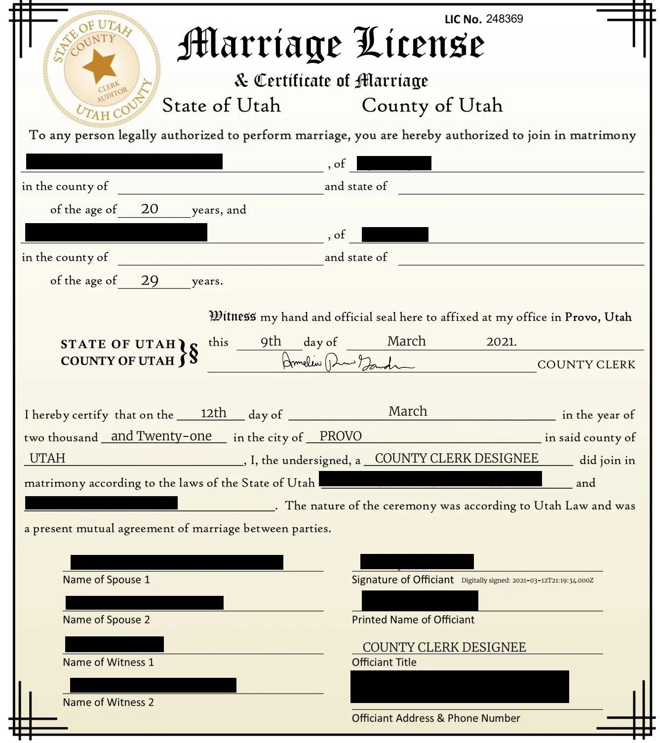 Is Marriage On Courtly Same As A Utah Online Wedding IR 1 CR 1 