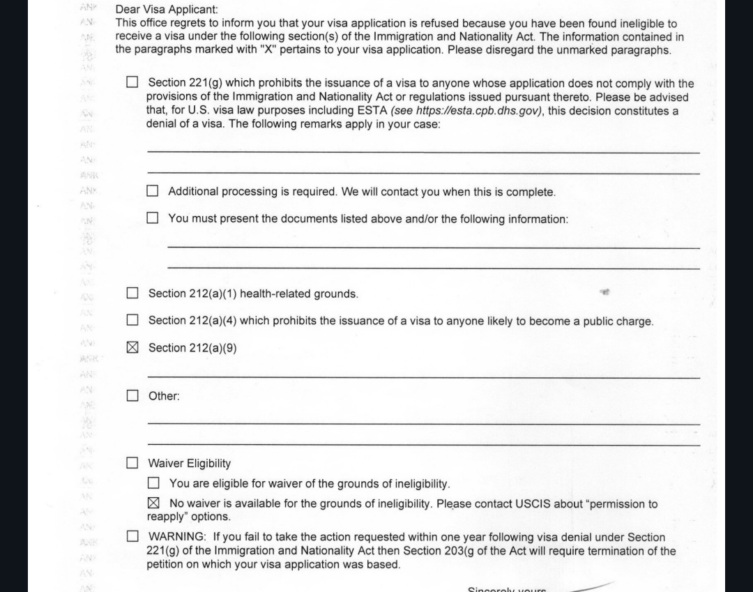 AP for DS5535/Waiver Waivers (I601 and I212) and Administrative